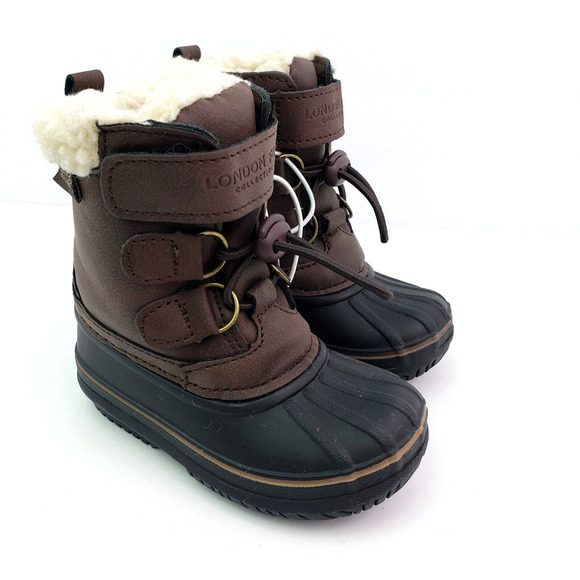 London Fog Collection Baby Toddler Size 5 Brown Black Warm Winter Snow Boots - Picture 1 of 13